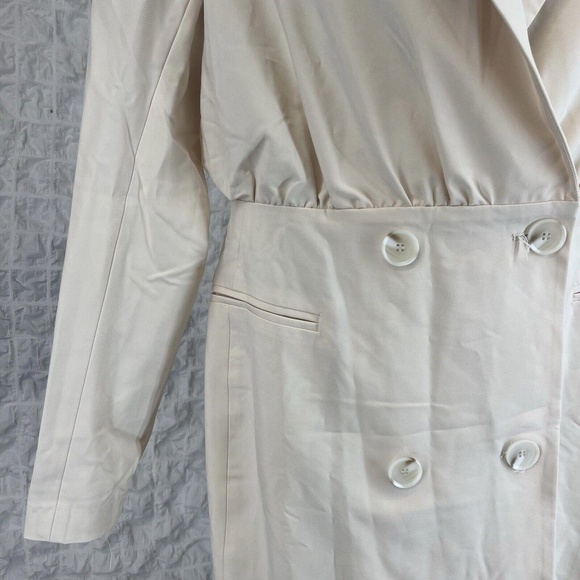 Cream DoubleBreasted Stylish Notched Lapel Light Beige Blazer Coat Womens Large - Picture 11 of 11